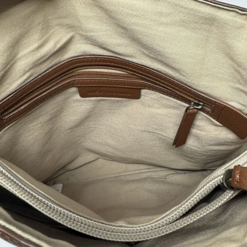 Lucky Brand Womans Camel Brown Pebbled Leather Group Vamp Utility Backpack Purse
